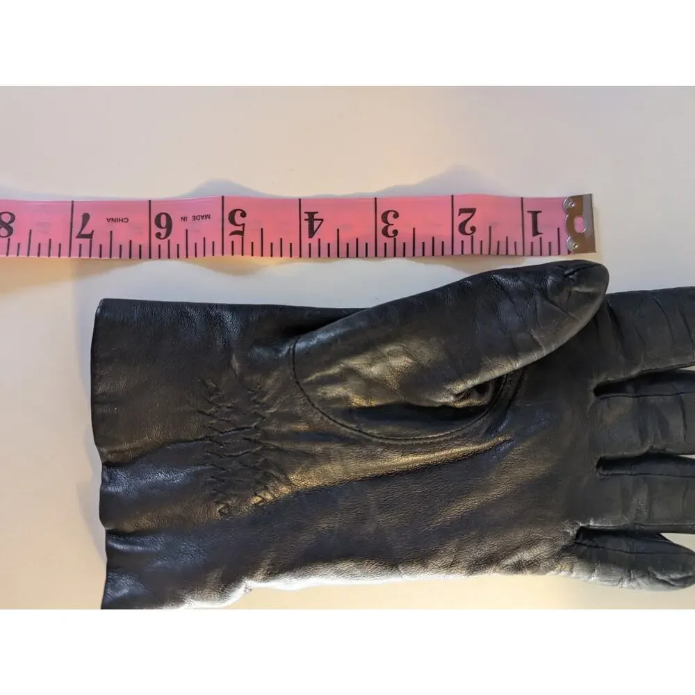 Vintage Aris Black Leather Gloves Thinsulate Lined Isotoner Winter Size 7